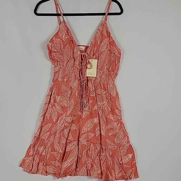 Elan Dresses & Skirts - NEW Elan Women's Summer Mini Flowy Sundress Coral Ivory Spaghetti Strap Sz L